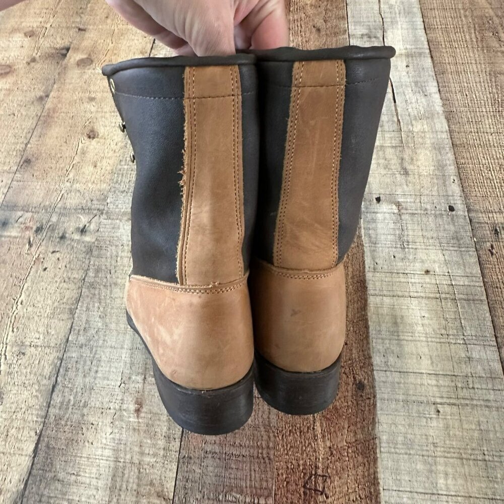 Vintage Texas Leather Work Boots Size 7.5 M Brown Black Fringe Style 4464 - Picture 10 of 12